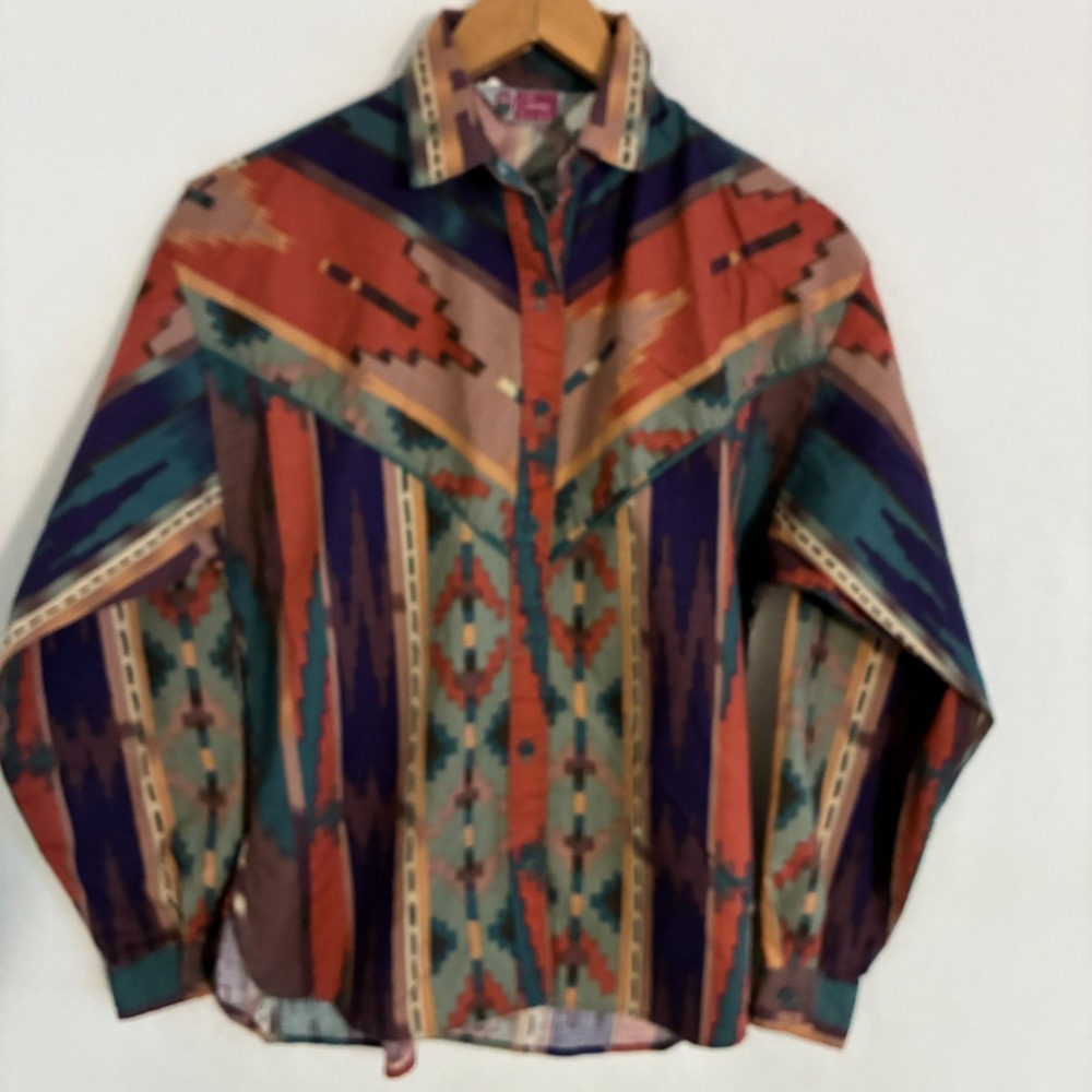 Vintage 1990s Cameo Western Shirt Womens Size 7/8 Southwest Aztec Heritage Rodeo